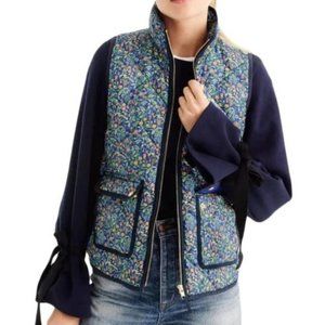 J.Crew x Liberty L Excursion Puffer Vest Floral Catesby Print Blue Green Quilted